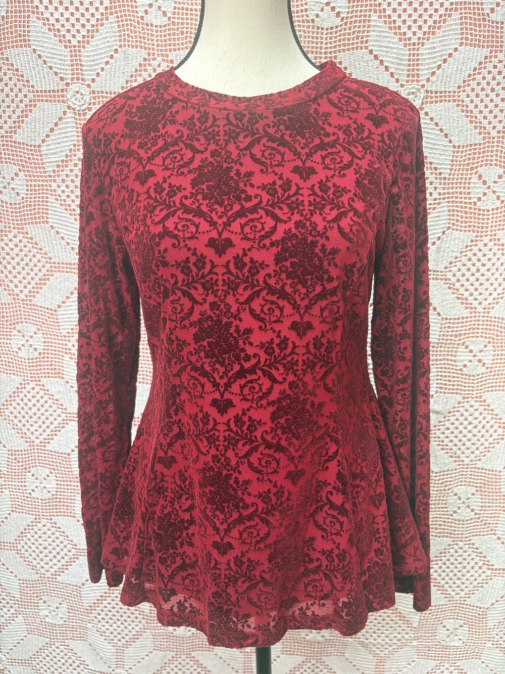 Papillon Red Flocked Mesh Top | Romantic Gothic Sz Sm